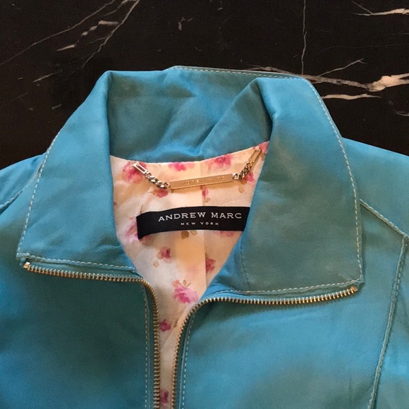 Andrew Marc turquoise leather jacket - Picture 2 of 5